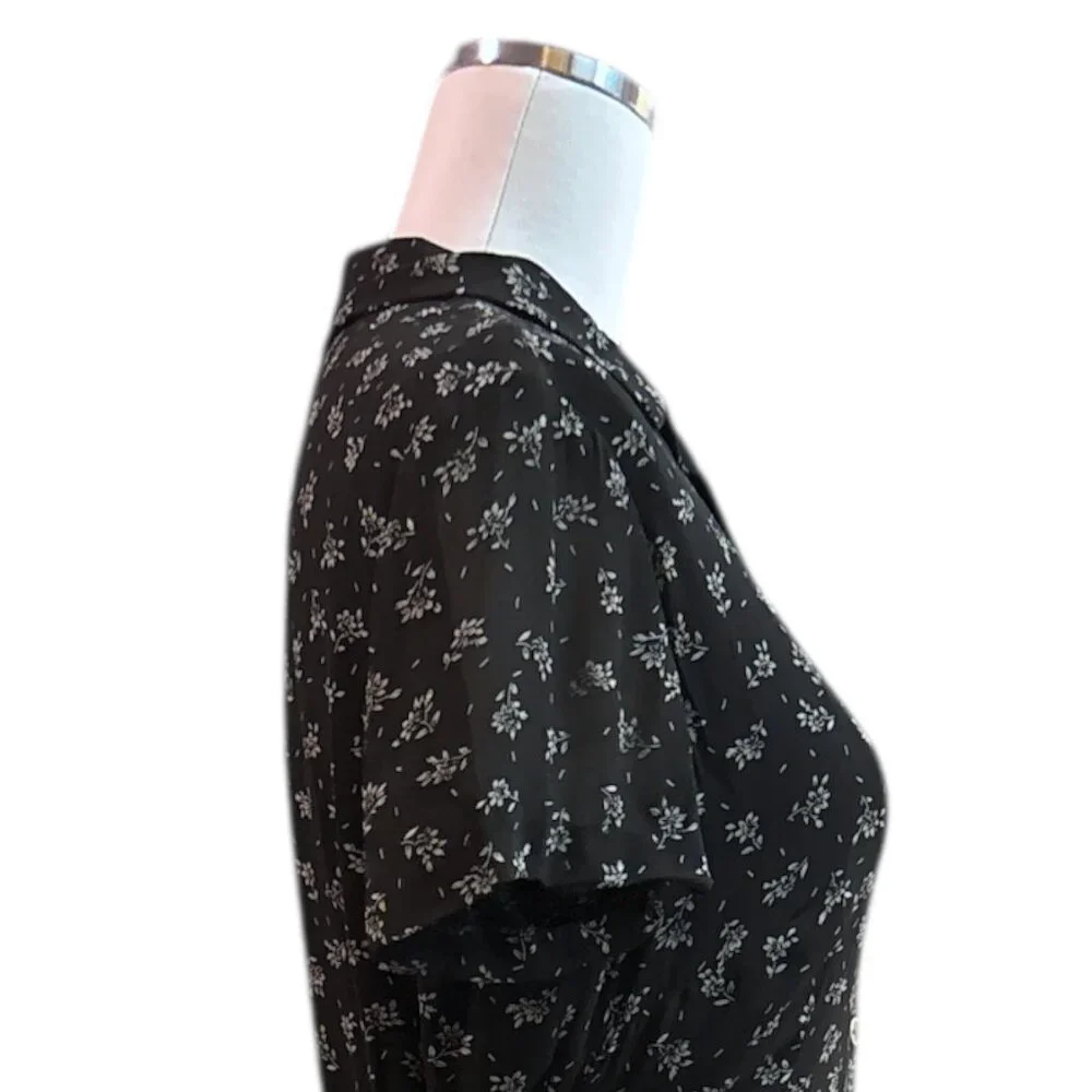 Vtg Dark Academia Ditzy Floral Maxi Dress Sz 8 Button Front Collared Cottagecore - Picture 10 of 15